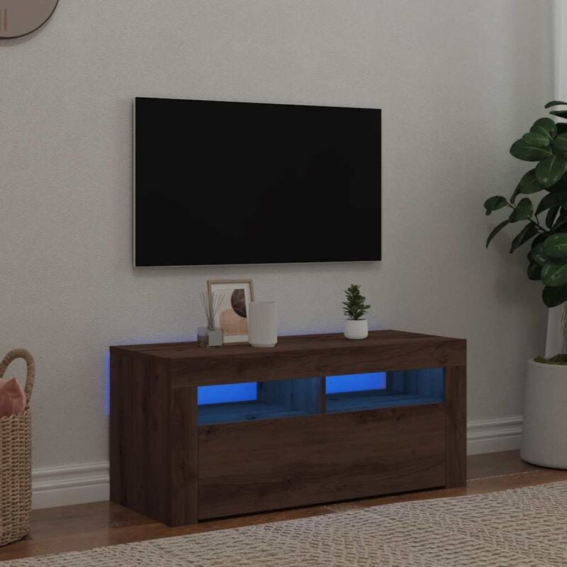 Vidaxl - Meuble tv avec lumières led chêne artisanal bois d'ingénierie