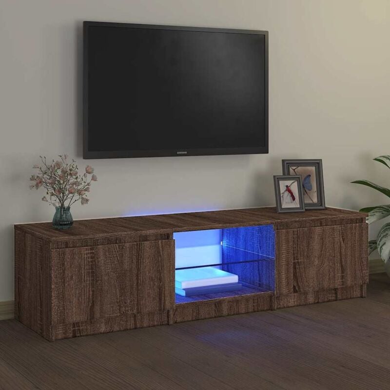 Meuble tv, Banc tv, Armoire de rangement avec lumières led Chêne marron 140x40x35,5 cm FR343429 design in