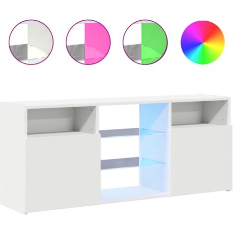 Meuble TV avec lumières LED, Étagère TV, Meuble de Salon, Blanc 120x30x50 cm OIB9743E