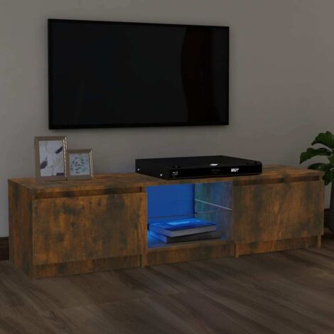 Meuble TV avec lumières LED, Étagère TV, Meuble de Salon, Chêne fumé 140x40x35, 5 cm OIB8773E