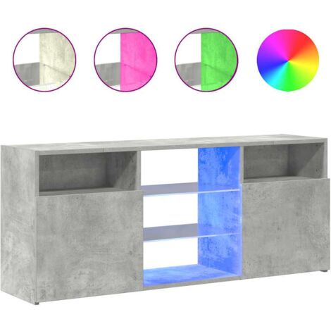 Meuble TV avec lumières LED, Étagère TV, Meuble de Salon, Gris béton 120x30x50 cm OIB7480E