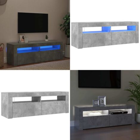 Meuble TV avec lumières LED gris béton 120x35x40 cm - Meuble Tv - Meuble Téléviseur - Télévision - Rangement Media - Éclairage Led Rgb - Home & Living