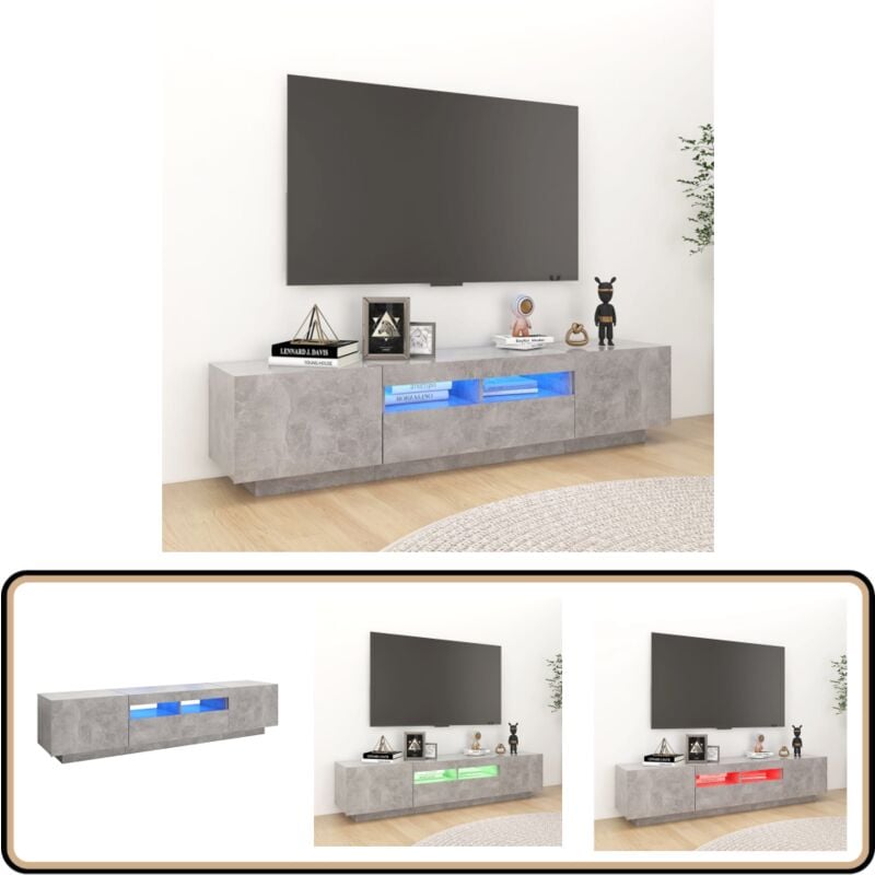Vidaxl - Meuble tv avec lumières led Gris béton 180x35x40 cm - Meubles Tv - Meuble Tv Led - Meuble Tv Gris - Meuble Tv Rangement - Meuble Tv Design