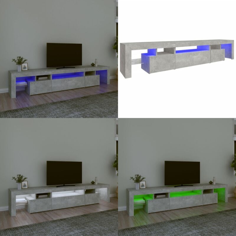 Vidaxl - Meuble tv avec lumières led Gris béton 215x36,5x40 cm - Meubles Tv - Meuble Tv - Télévision - Luminaire Led - Éclairage Rgb - Home & Living