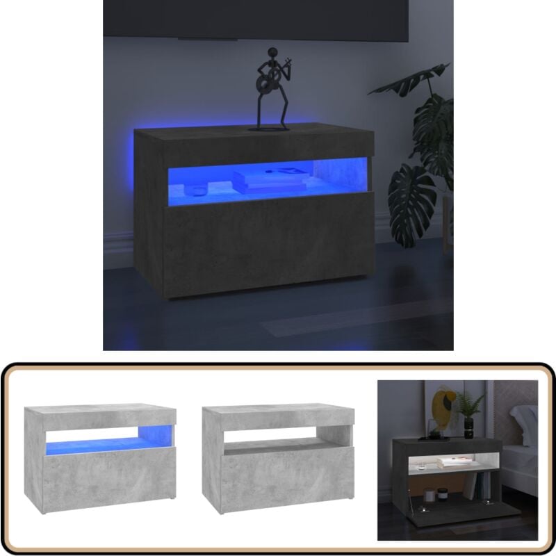 Vidaxl - Meuble tv avec lumières led gris béton 60x35x40 cm - Meuble Tv - Meuble Téléviseur - Télévision - Rangement Media - Luminaire Led