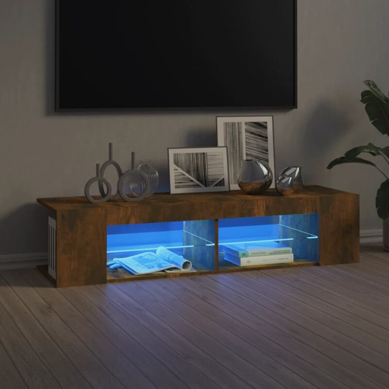 Vidaxl - Meuble tv avec lumières led chêne fumé 135x39x30 cm