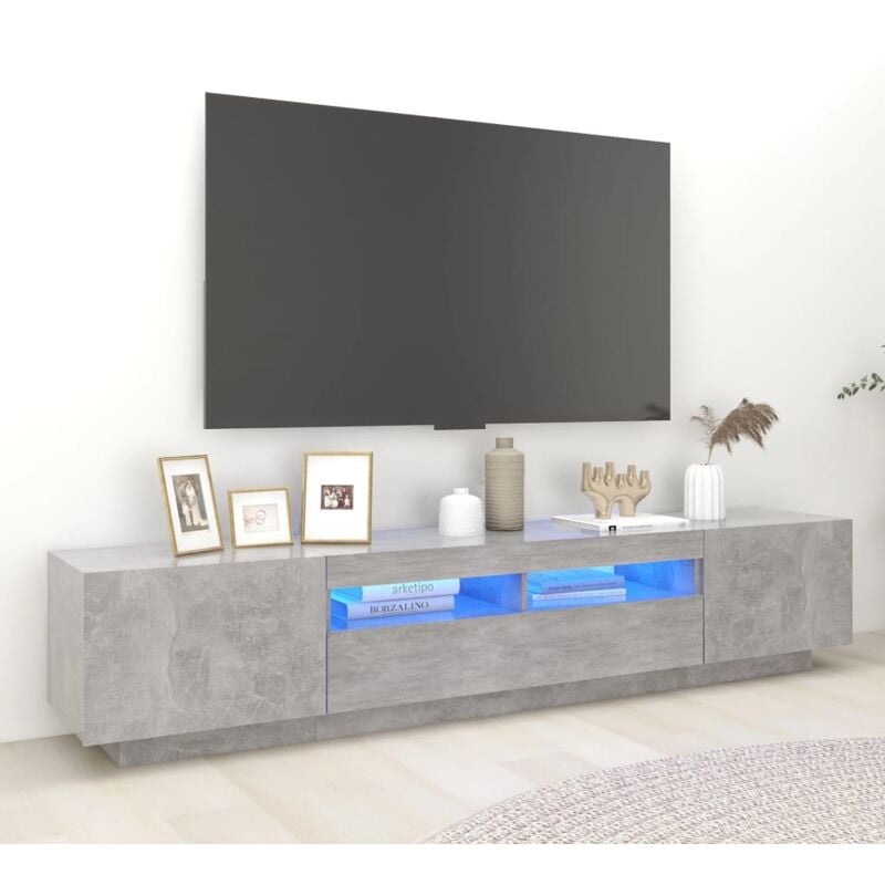 Meuble tv avec lumières led Banc tv Moderne Meuble de Rangement Gris béton 200x35x40 cm XHET63439 MaisonChic