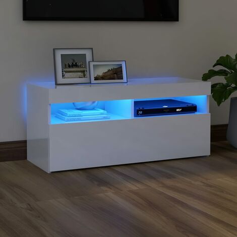 MAISONCHIC Meuble TV avec lumières LED Moderne - Meuble de rangement - Buffet Salon - Blanc brillant 90x35x40 cm Chic-889617
