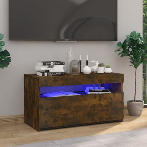 Meuble TV avec lumières LED Moderne - Meuble de rangement - Buffet Salon - Chêne fumé 75x35x40 cm Chic-332044