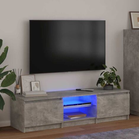 Meuble TV avec lumières LED Moderne - Meuble de rangement - Buffet Salon - Gris béton 140x40x35, 5 cm Chic-284455