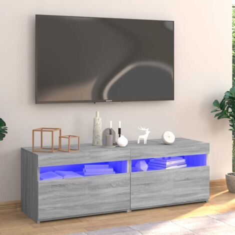 Meuble TV avec lumières LED Moderne - Meuble de rangement - Buffet Salon - Sonoma gris 120x35x40 cm Chic-653770