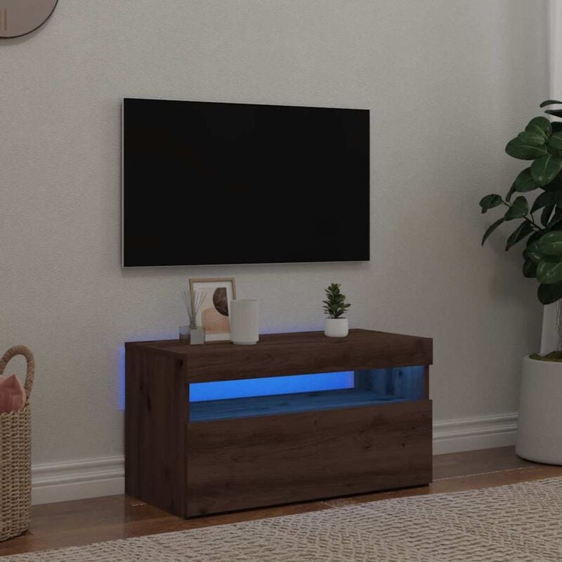 Vidaxl - Meuble tv avec lumières led chêne artisanal bois d'ingénierie