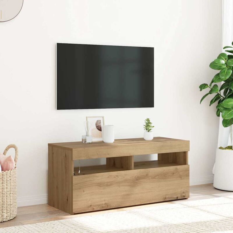 Vidaxl - Meuble tv avec lumières led chêne artisanal bois d'ingénierie