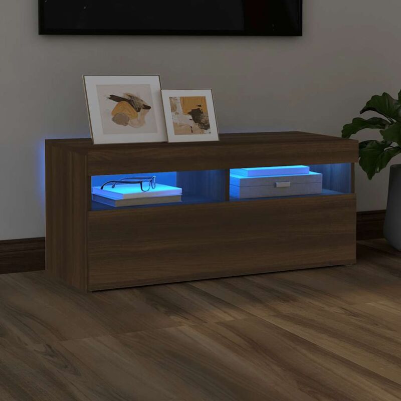 Vidaxl - Meuble tv avec lumières led Chêne marron 90x35x40 cm