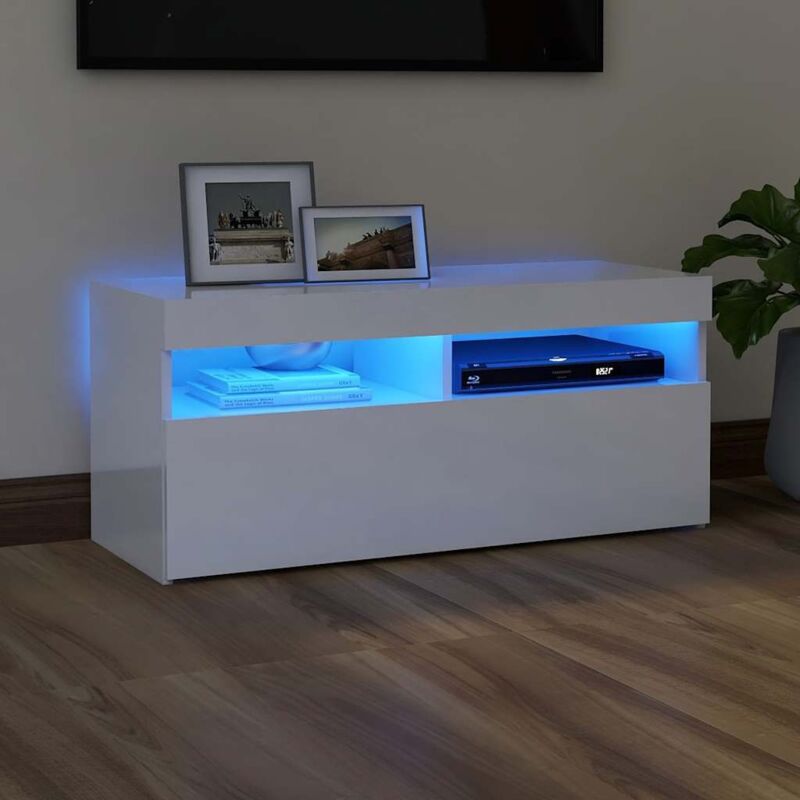 Meuble TV avec lumières LED blanc brillant 90x35x40 cm vidaXL