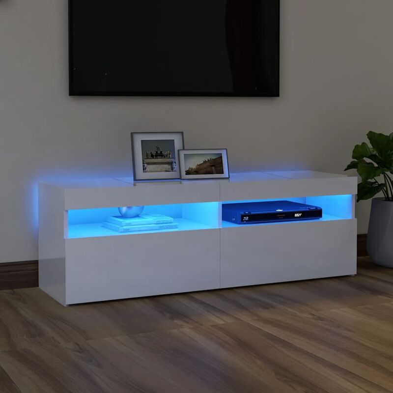 Vidaxl - Meuble tv avec lumières led blanc brillant 120x35x40 cm
