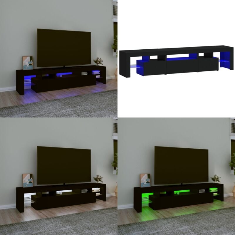 Vidaxl - Meuble tv avec lumières led Noir 200x36,5x40 cm - Meubles Tv - Meuble Tv - Télévision - Luminaire Led - Éclairage Led - Home & Living