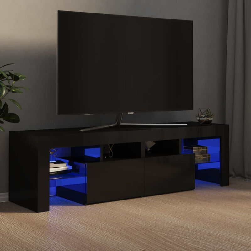 Meuble TV avec lumieres LED Noir brillant 140x35x40 cm