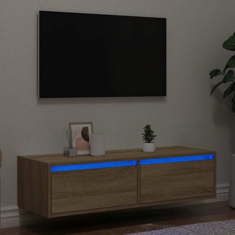 Meuble tv avec lumières led chêne sonoma 100X35,5x25 cm - Vidaxl