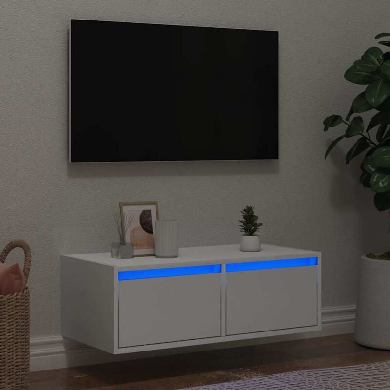 Meuble tv avec lumières led blanc 75x35,5x25 cm - Vidaxl