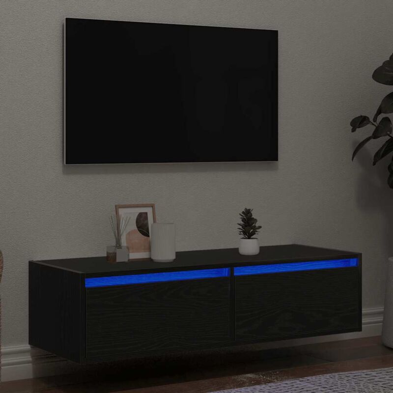 Meuble tv avec lumières led chêne noir 100X35,5x25 cm - Vidaxl