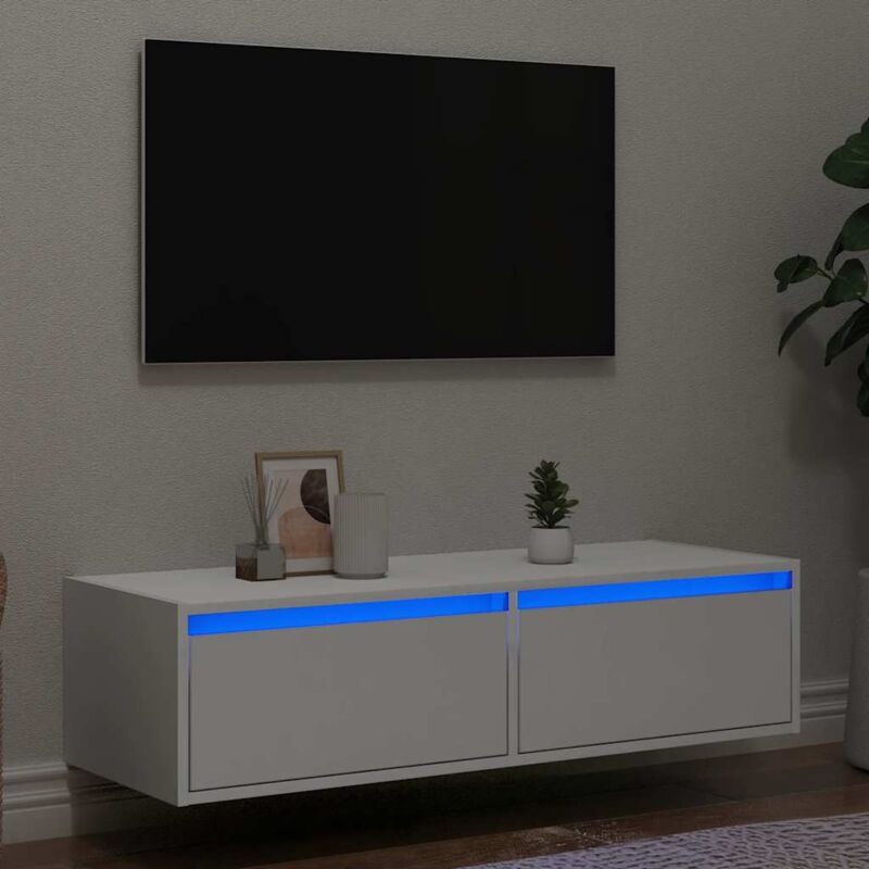 Meuble tv avec lumières led blanc 100X35,5x25 cm - Vidaxl