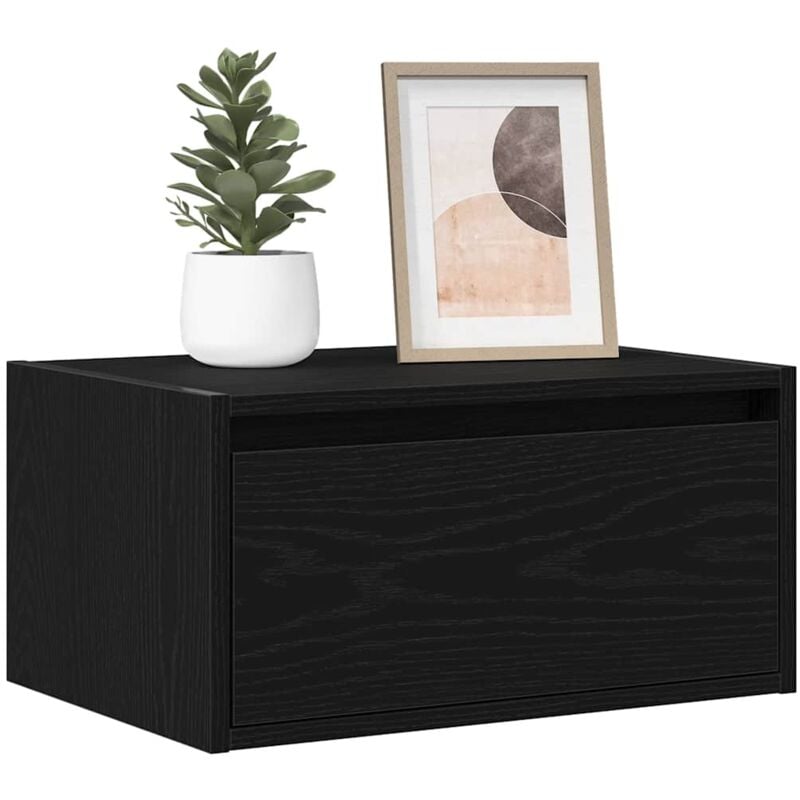 Vidaxl - Table de chevet murale avec lumières led chêne noir