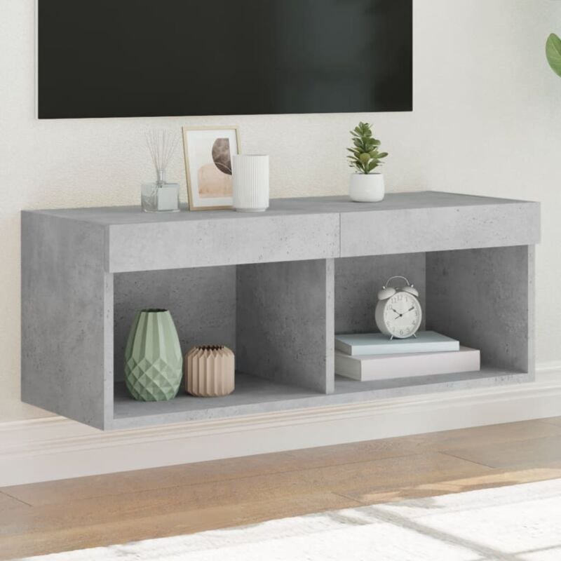 Vidaxl - Meuble tv avec lumières led gris béton 80x30x30 cm