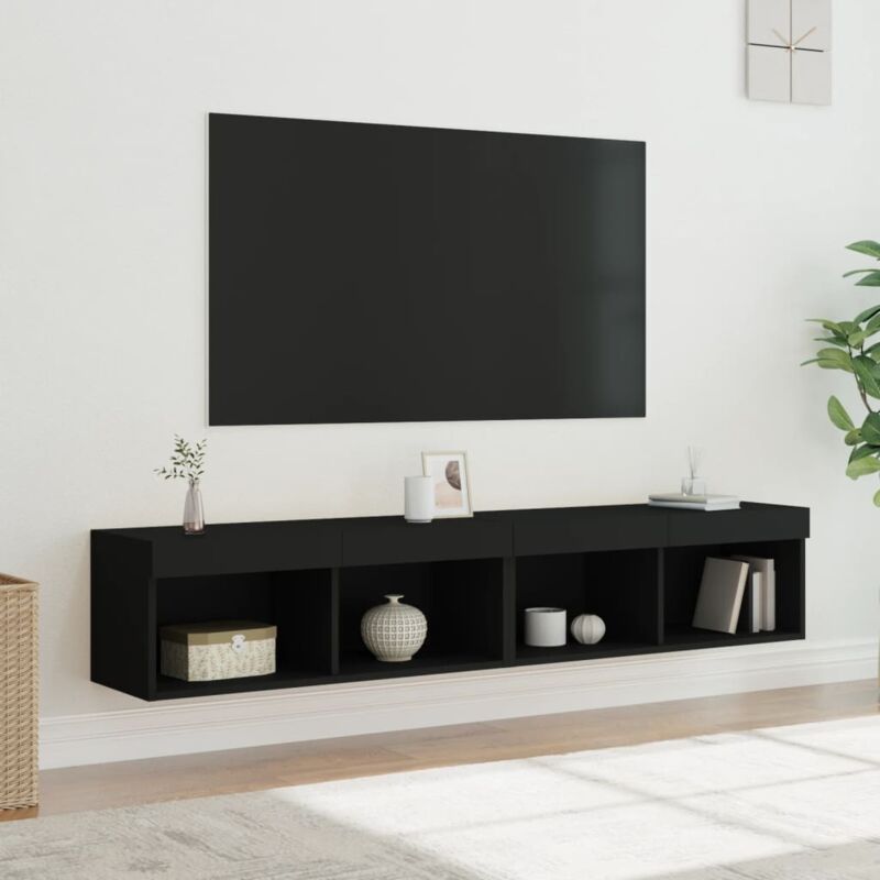 Meubles TV avec lumières LED 2 pcs noir 80x30x30 cm