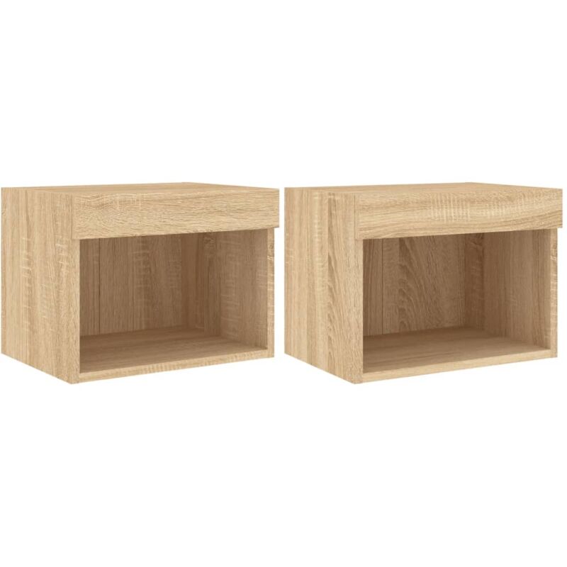 Vidaxl - Tables de chevet murales avec lumières led 2 pcs chêne sonoma