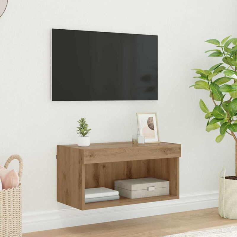 Vidaxl – Meuble TV mural en bois d'ingénierie 60 x 30 x 30 cm – Design moderne avec bandes LED – Parfait pour salon contemporain