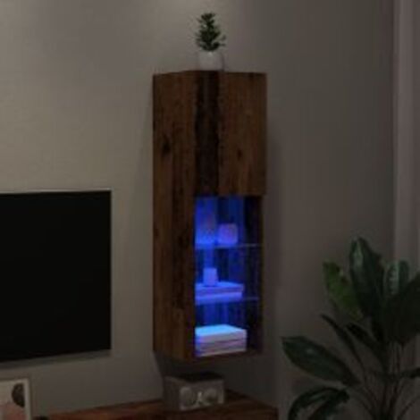 Meuble TV avec lumières LED vieux bois 30,5x30x102