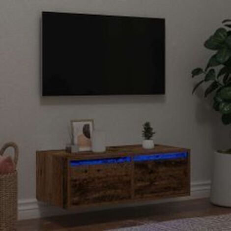 Meuble TV avec lumières LED vieux bois 75x35,5x25