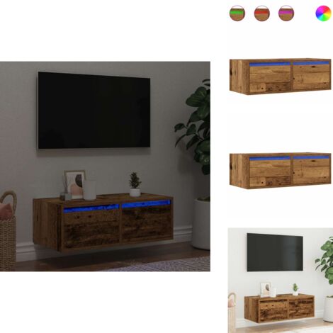 Meuble TV avec lumières LED vieux bois 75x35,5x25 cm - Meuble TV - Meubles TV - Meuble Hifi - Meuble Multimédia