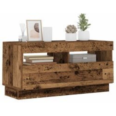 Meuble TV avec lumières LED vieux bois bois d'ingénierie
