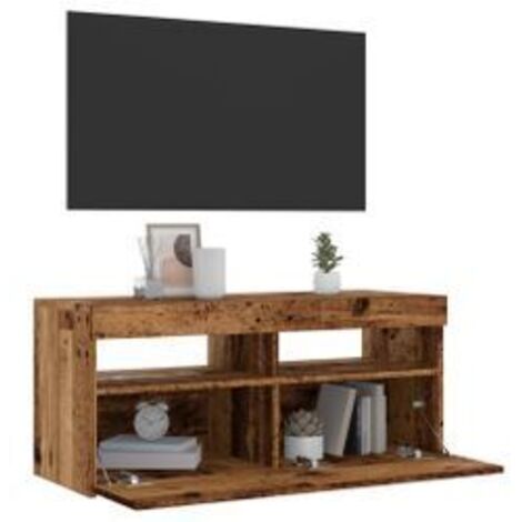 Meuble TV avec lumières LED vieux bois bois d'ingénierie