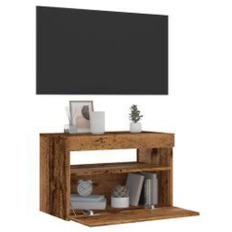Meuble TV avec lumières LED vieux bois bois d'ingénierie