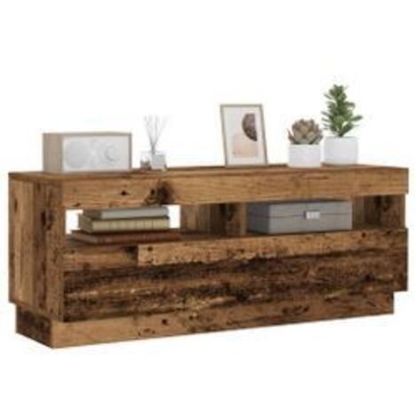 Meuble TV avec lumières LED vieux bois bois d'ingénierie