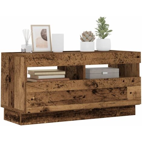Vidaxl – Meuble TV avec lumières LED – Vieux bois en bois d'ingénierie – Dimensions 80 x 35 x 40 cm – 1 porte et 2 compartiments ouverts