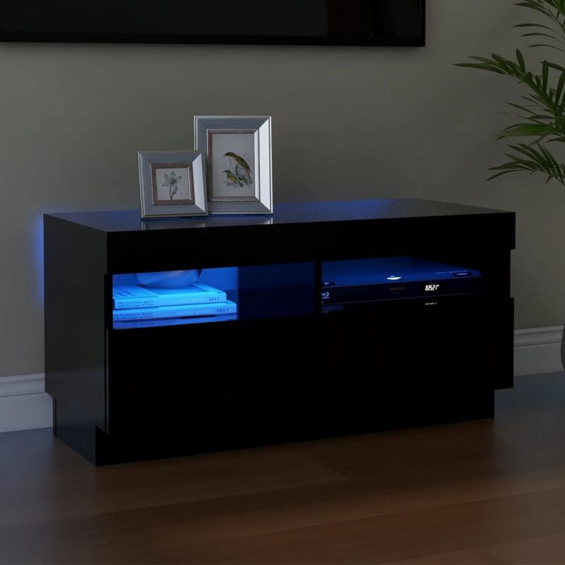Meuble tv avec lumières led Banc tv Armoire de rangement Noir 80x35x40 cm 80162