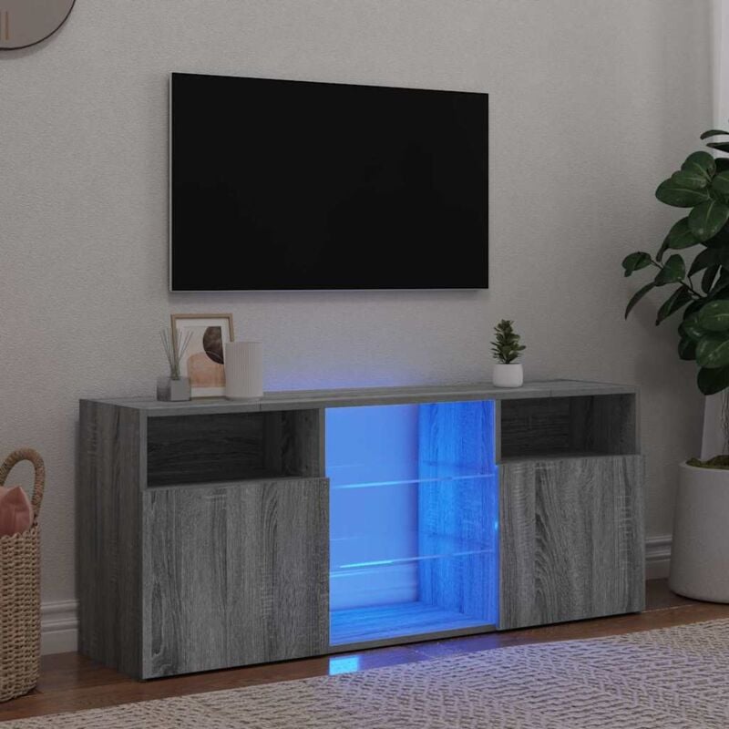 Meuble tv avec lumières led Banc tv Armoire de rangement Sonoma gris 120x30x50 cm 99091
