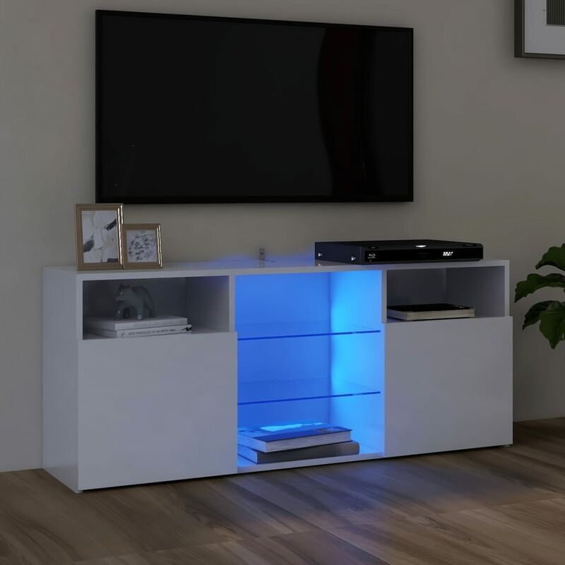 Ulisem - Meuble tv avec lumières led Blanc brillant 120x30x50 cm