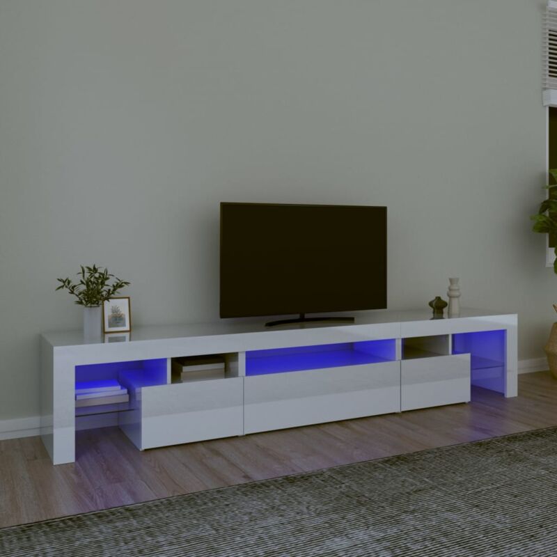 Meuble tv avec lumières led Blanc brillant 215x36,5x40 cm Vidaxl Blanc brillant