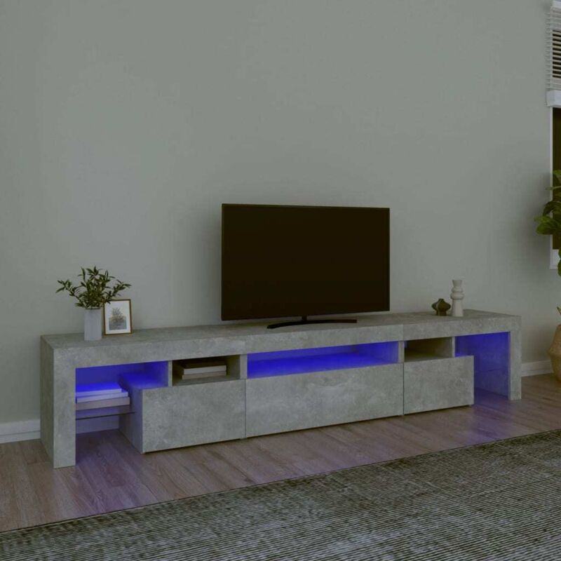 Meuble TV avec lumières LED Gris béton 215x36,5x40 cm
