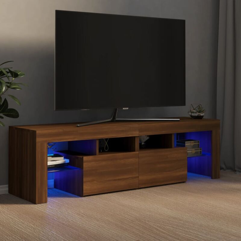 Meuble tv avec lumières led pour Salon - Armoire tv Moderne Chêne marron 140x36,5x40 cm BV474544 Bonnevie