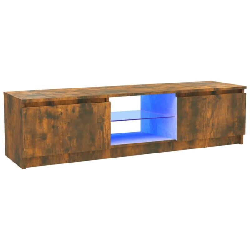 Bonnevie - Meuble tv avec lumières led, Étagère tv, Meuble de Salon, Chêne fumé 120x30x35, 5 cm OIB6875E