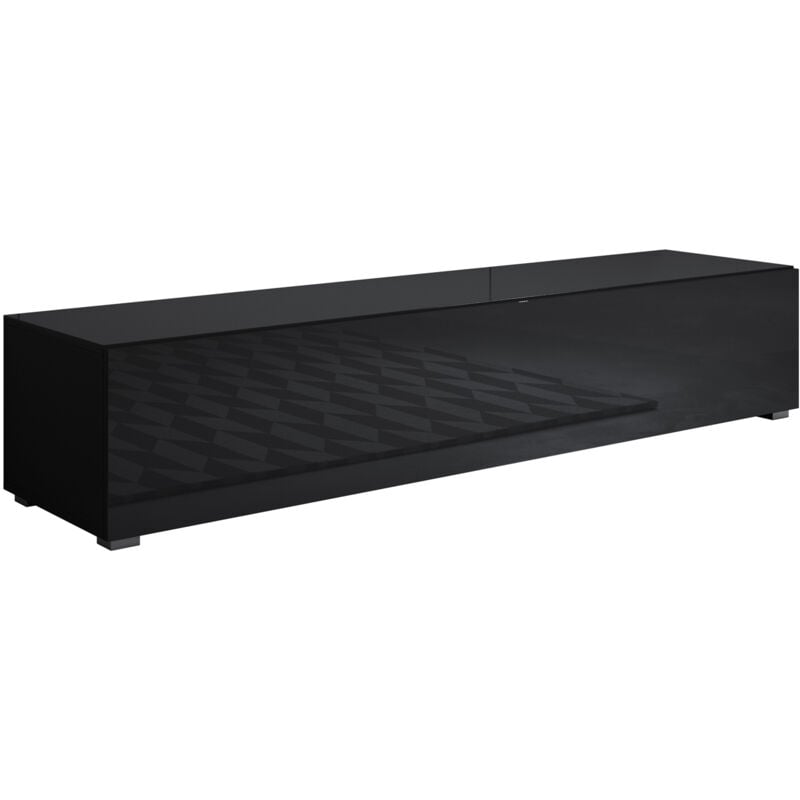 Meuble tv avec pieds 2cm 1 porte Meuble tv de salon 160 x 32 x 40cm Modèle Luke H2 Noir Finition brillante