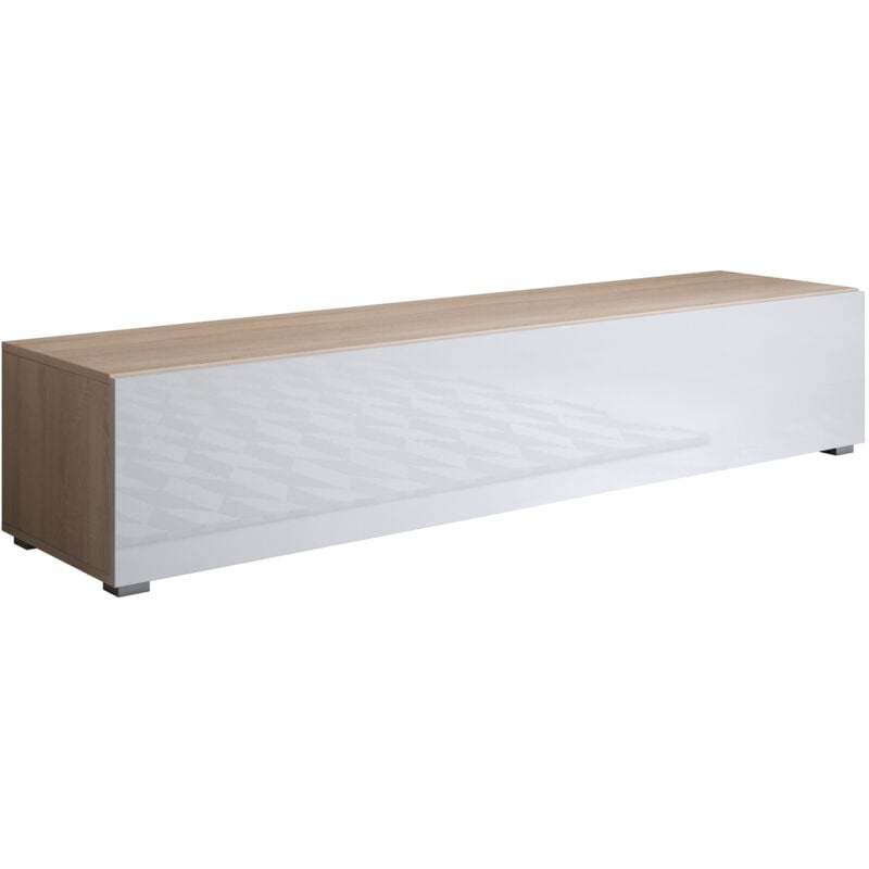 Muebles Bonitos - Meuble tv avec pieds 2cm 1 porte Meuble tv de salon 160 x 32 x 40cm Modèle Luke H2 Sonoma mat et Blanc Finition brillante