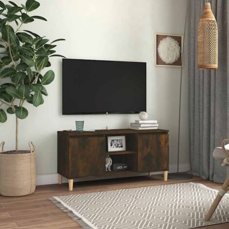 Meuble TV avec pieds Banc TV Moderne Meuble de Rangement en bois solide Chêne fumé 103,5x35x50 cm XHET43582
