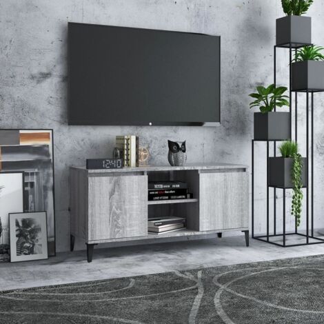 Meuble TV avec pieds, Banc TV, Support de Télévision, Meuble TV de salon en métal Sonoma gris 103,5x35x50 cm YHJ35401